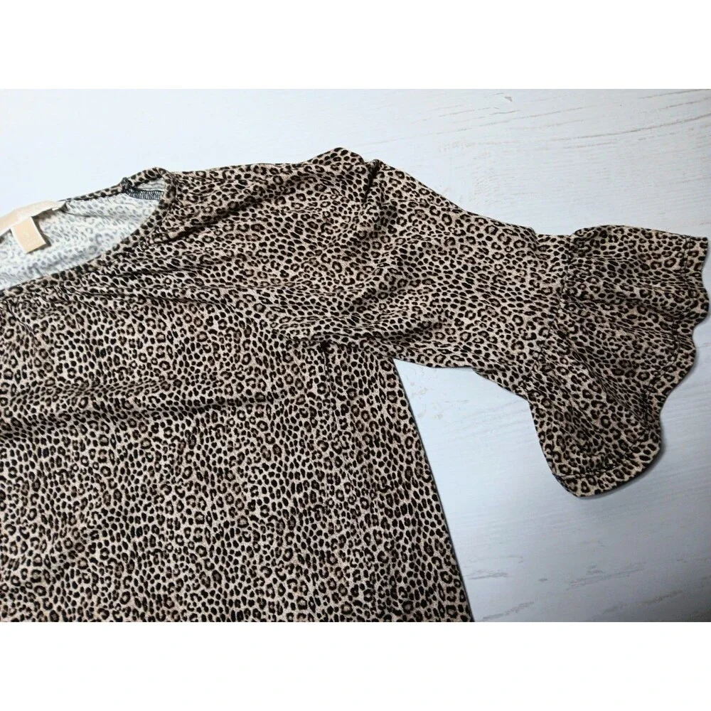 Michael Michael Kors Cheetah Animal Print Blouse Top 3/4 Sleeve Women's  Small